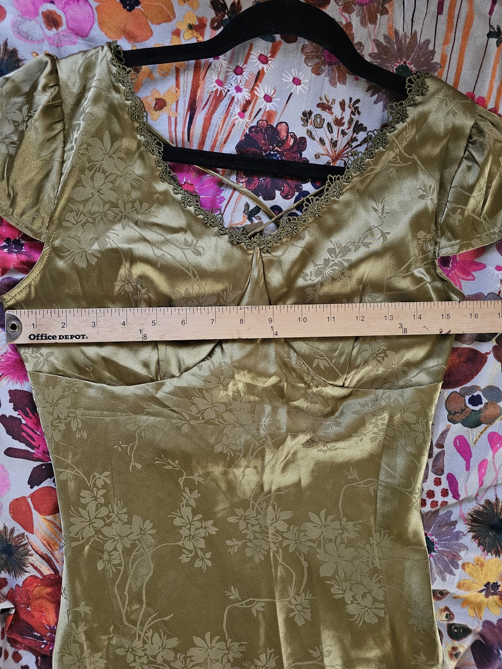 RIHOAS Olive Green Satin Maxi Dress with Lace Trim - Picture 6 of 9